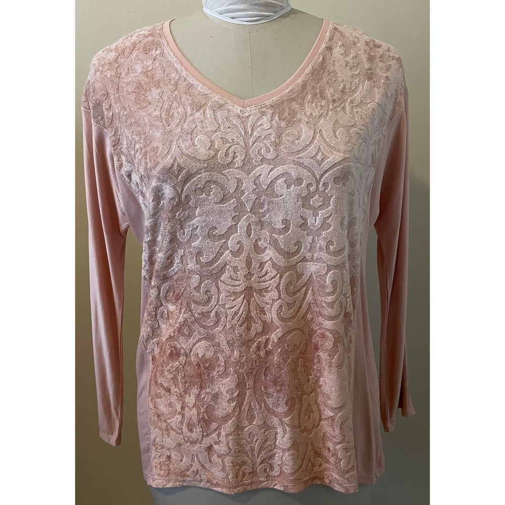 Chico’s z energy Flocked Tunic Long Sleeve Top Paris Pink NWT Size 0 XS
